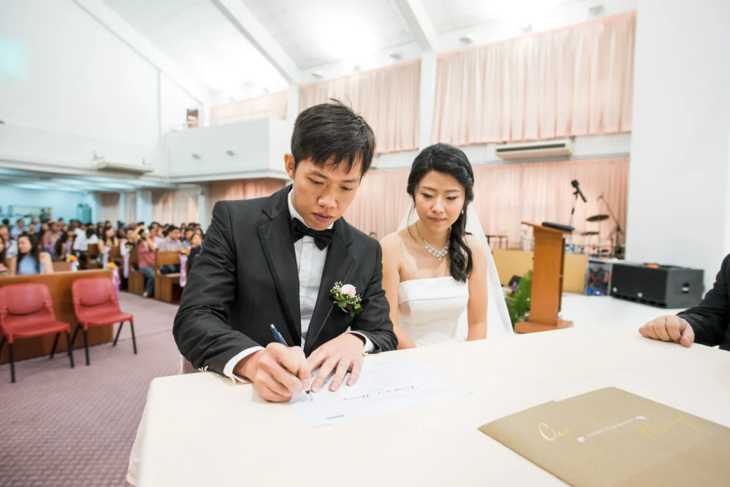 Bride and groom at a Singapore wedding