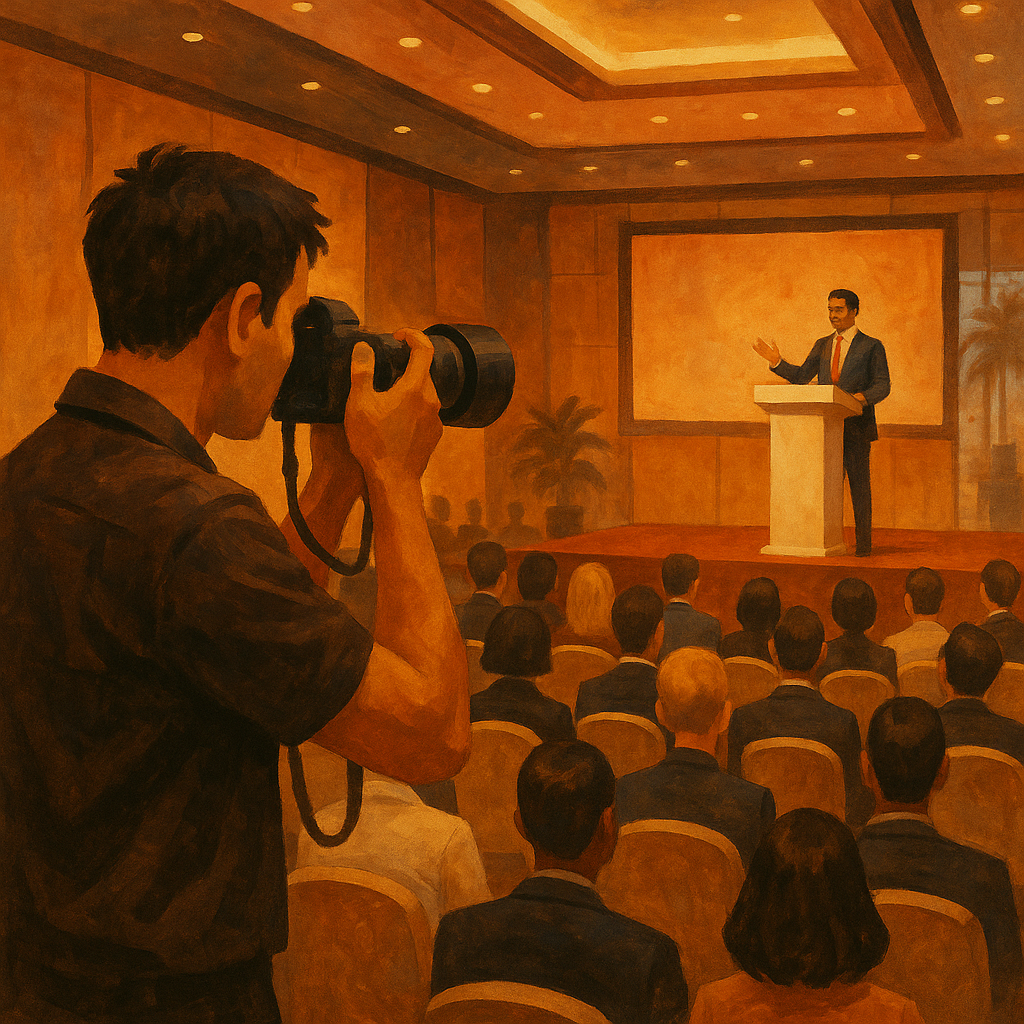 corporate event photographer covering a conference in Singapore — illustration